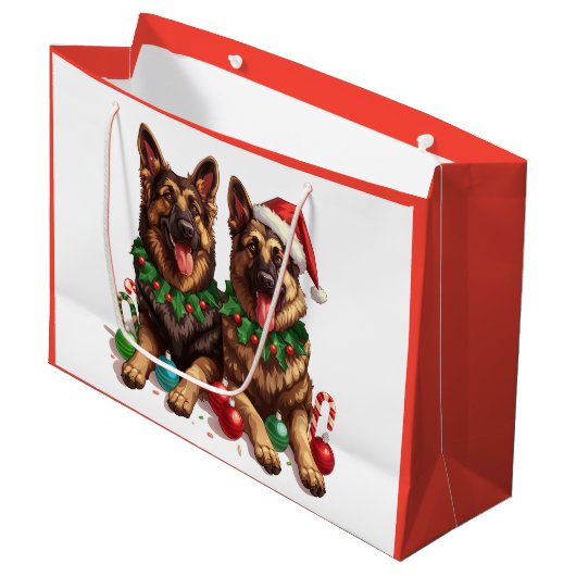 クリスマスドイツの羊飼い犬 ラージペーパーバッグ (正面アングル)