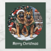 クリスマスドイツの羊飼い犬 ワインラベル (シングルラベル)