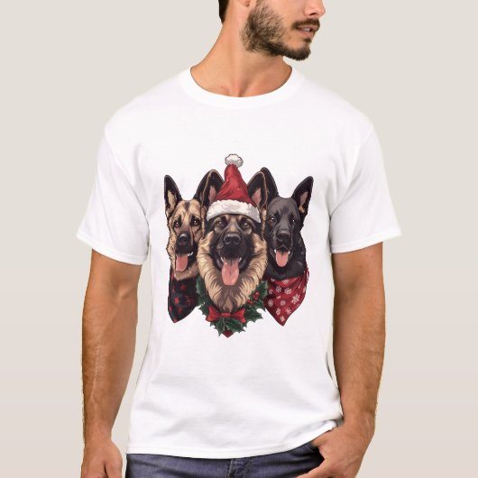 クリスマスドイツの羊飼い犬 Tシャツ (正面)