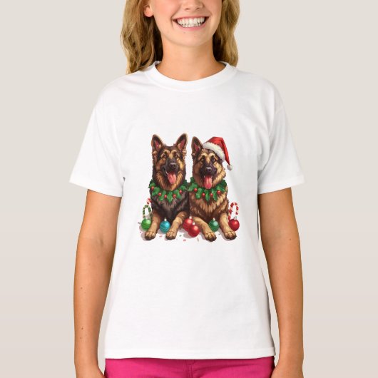 クリスマスドイツの羊飼い犬 Tシャツ (正面)