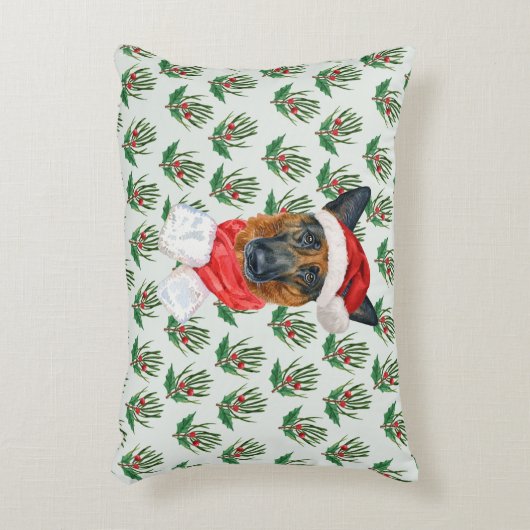 クリスマスドイツシェパードパインホリデーデコール アクセントクッション (正面(垂直))