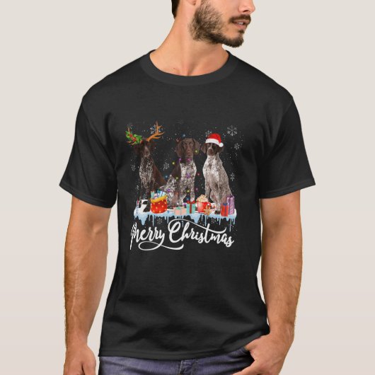 クリスマスドイツ短編ポインタSanta Reindee Tシャツ (正面)