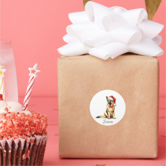 クリスマスドイツ羊飼い犬サンタハット ラウンドシール