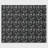 クリスマスドゥードルズブラック&ホワイトミニマリストギフト ラッピングペーパー (フラット)