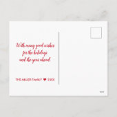 クリスマスドッグおもしろいかわいいトナカイのアントラーヘッドバンド シーズンポストカード (裏面)