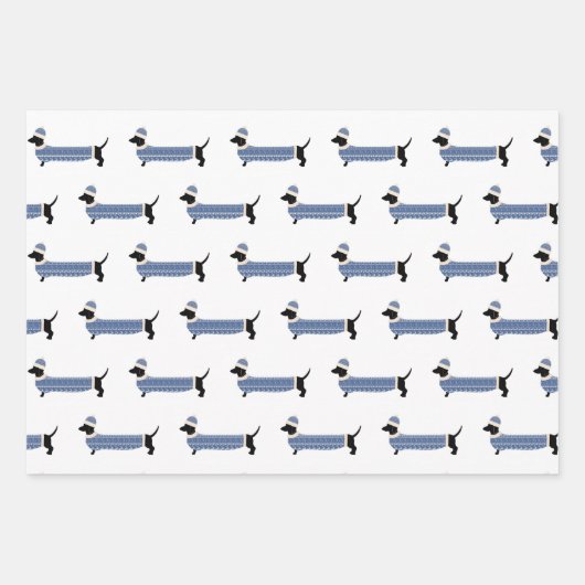 クリスマスドッグかわいいグラフィックdachshunds 3ピースおもしろい ラッピングペーパーシート (正面2)