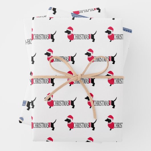 クリスマスドッグかわいいグラフィックdachshunds 3ピースおもしろい ラッピングペーパーシート (インサイチュ)