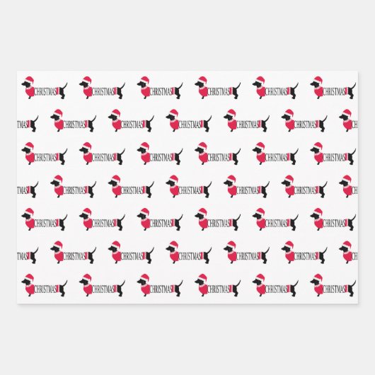 クリスマスドッグかわいいグラフィックdachshunds 3ピースおもしろい ラッピングペーパーシート (正面)