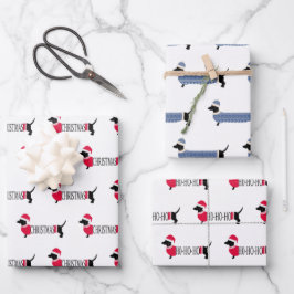 クリスマスドッグかわいいグラフィックdachshunds 3ピースおもしろい ラッピングペーパーシート