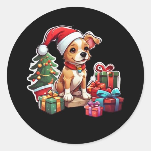 クリスマスドッグのデザインシール ラウンドシール (正面)