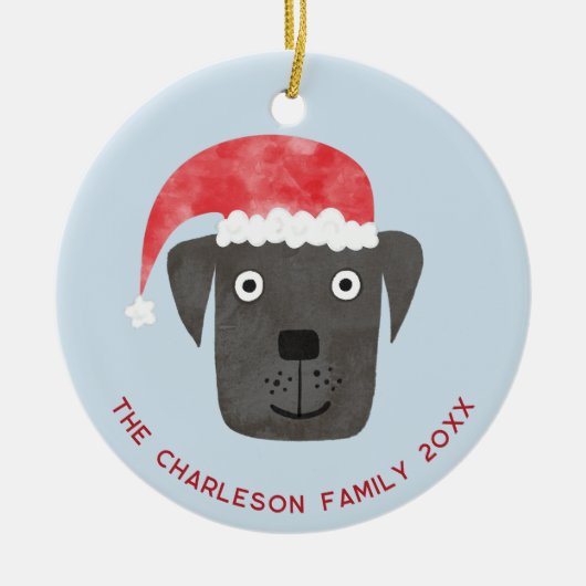 クリスマスドッグの家族の名前日付 セラミックオーナメント (正面)