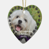 クリスマスドッグの手がペットパーソナライズされたの写真をプリント セラミックオーナメント (左)