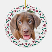 クリスマスドッグの手がペットパーソナライズされたの写真をプリント セラミックオーナメント (裏面)