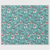 クリスマスドッグの贈り物と雪片 ラッピングペーパー (フラット)