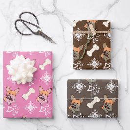 クリスマスドッグキャンディケーンスノーフレークのパターン ラッピングペーパーシート