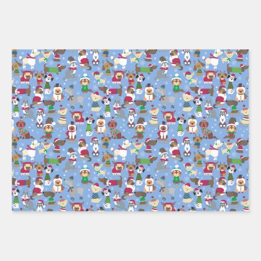 クリスマスドッグクリスマス子犬かわいい動物 ラッピングペーパーシート (正面3)