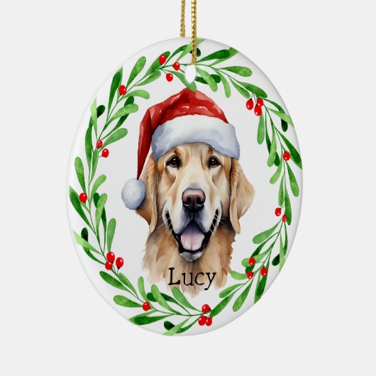 クリスマスドッグゴールデンレトリエバーサンタホリデイ セラミックオーナメント (右)