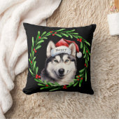 クリスマスドッグシベリアハスキーサンタハットホリデー クッション (ブランケット)