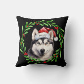クリスマスドッグシベリアハスキーサンタハットホリデー クッション (裏面)