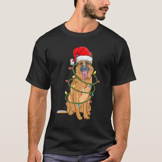クリスマスドッグシャツ、クリスマスドイツの羊飼いパジ Tシャツ (正面)