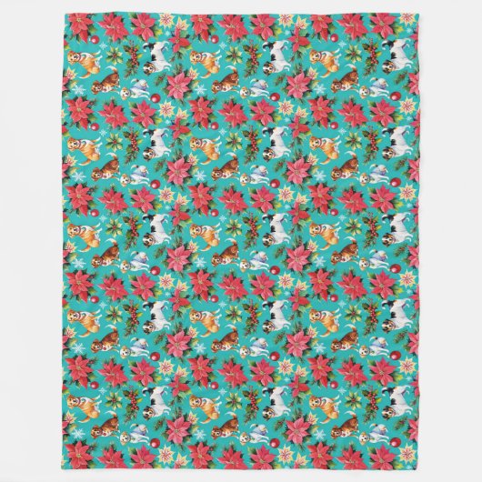 クリスマスドッグスアンドホリーホリデイフェスティバル フリースブランケット (正面)