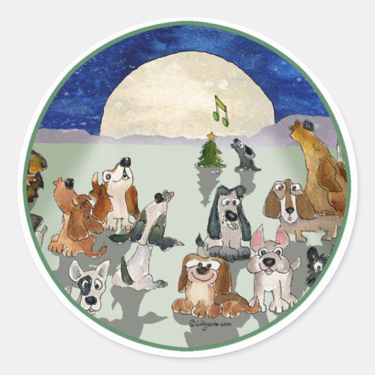 クリスマスドッグスマンガグリーンリングや輪封筒用シール ラウンドシール (正面)