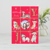 クリスマスドッグス写真おもしろいレッドホリデーカード シーズンカード (スタンド正面)