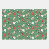 クリスマスドッグズパターンレッドグリーン ラッピングペーパーシート (正面3)