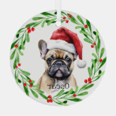 クリスマスドッグタンフレンチーフランスのブルドッグペット ガラスオーナメント (裏面)