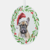 クリスマスドッグタンフレンチーフランスのブルドッグペット ガラスオーナメント (正面左)