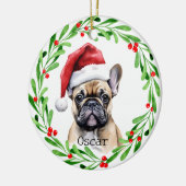 クリスマスドッグタンフレンチーフランスのブルドッグペット セラミックオーナメント (左)