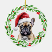 クリスマスドッグタンフレンチーフランスのブルドッグペット セラミックオーナメント (裏面)