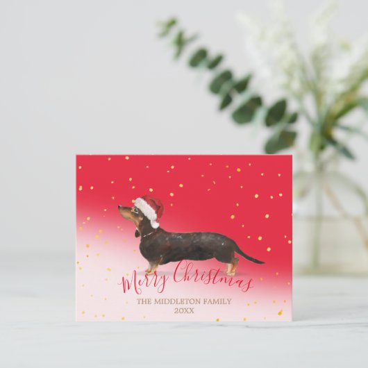 クリスマスドッグダシュント金ゴールド赤い季節の挨拶 (スタンド正面)