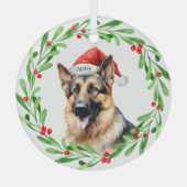 クリスマスドッグドイツ羊飼いサンタ ガラスオーナメント (正面)