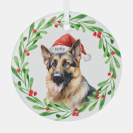 クリスマスドッグドイツ羊飼いサンタ ガラスオーナメント