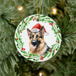 クリスマスドッグドイツ羊飼いサンタ セラミックオーナメント
