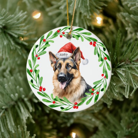 クリスマスドッグドイツ羊飼いサンタ セラミックオーナメント (ツリー)