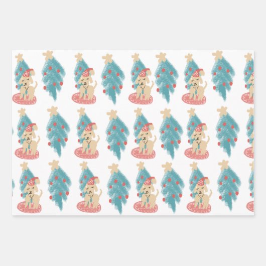 クリスマスドッグドードルズフェスティバルホリデー ラッピングペーパーシート (正面)