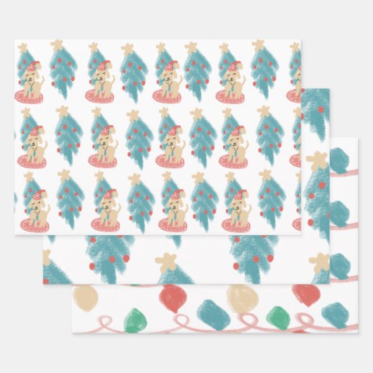 クリスマスドッグドードルズフェスティバルホリデー ラッピングペーパーシート (セット)