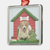 クリスマスドッグハウス写真&名前 メタルオーナメント (左)
