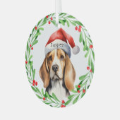 クリスマスドッグビーグルサンタハットホリデーホームデコール ガラスオーナメント (正面左)