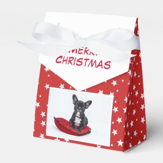 クリスマスドッグブルドッグ子犬の写真ペルソナライズ フェイバーボックス (正面サイド)