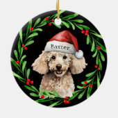 クリスマスドッグプードルサンタハットホリデー セラミックオーナメント (裏面)