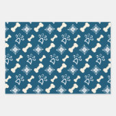 クリスマスドッグペットの骨の雪片パターン ラッピングペーパーシート (正面2)