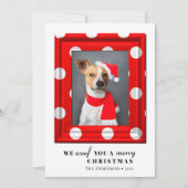 クリスマスドッグペットフォトシンプルフォトレッドホリデーフレーム シーズンカード (正面)