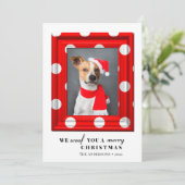 クリスマスドッグペットフォトシンプルフォトレッドホリデーフレーム シーズンカード (スタンド正面)