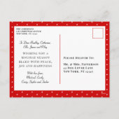 クリスマスドッグペットフォトシンプルフォトレッドホリデーフレーム シーズンポストカード (裏面)