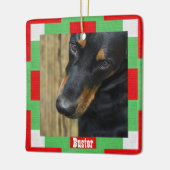 クリスマスドッグペットフォト名レッドグリーンスクエア セラミックオーナメント (左)
