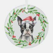 クリスマスドッグボストンテリアテリアホリデイズペット ガラスオーナメント (正面)