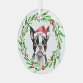 クリスマスドッグボストンテリアテリアホリデイズペット ガラスオーナメント (正面左)